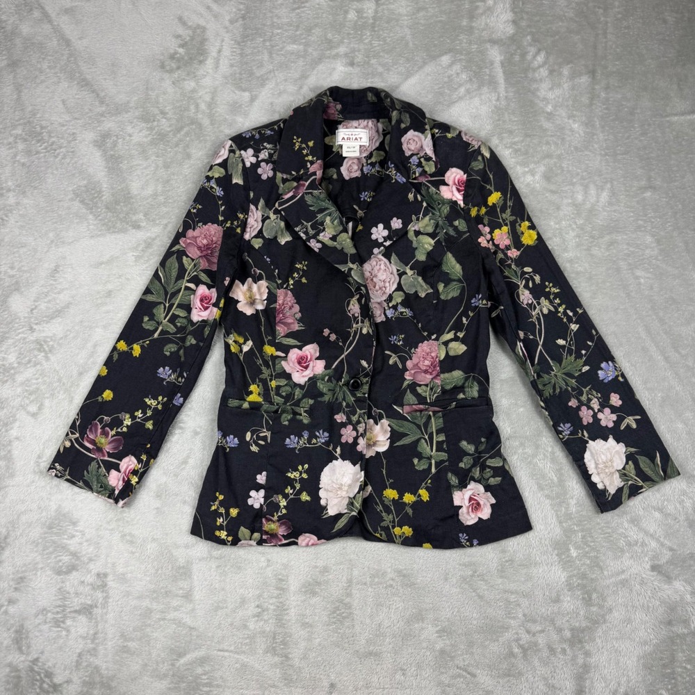 Ariat Floral Linen Blend Blazer Jacket Womens XS Black Good